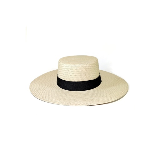 Imagen del producto Sombrero Panamá ala ancha Camila blanco con tira negra