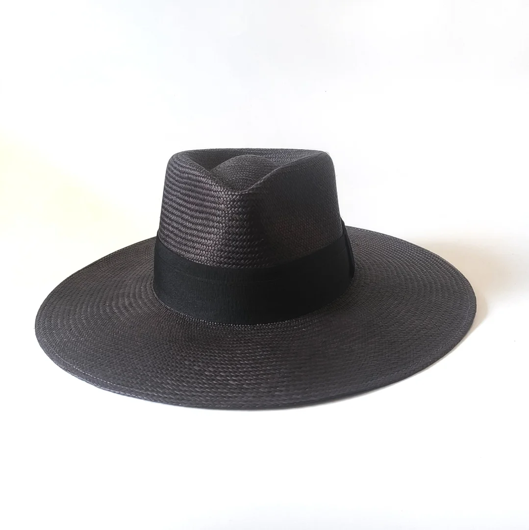 Sombrero Panamá ala ancha Catalina negro con tira negra